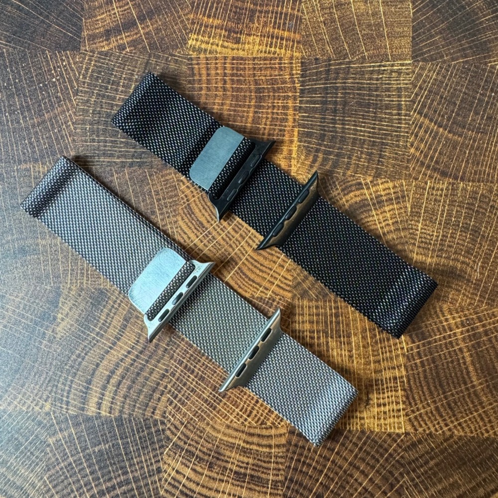 Apple Watch Milanese Loop Band 44mm Lot 2pc Silver Space Black OEM Steel
